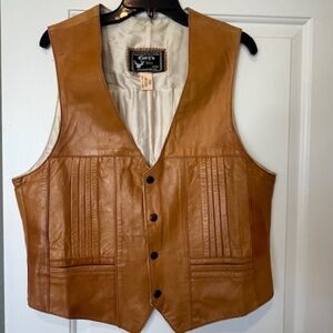 Vtg Cevy's Brown Leather Snap Western Vest Mens Sz 46 Cowboy Ranch Biker